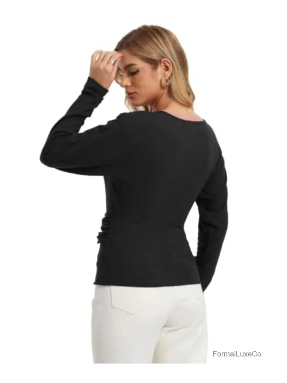 Women's Boat Neck Long Sleeve Ruched Metallic 3D Floral Going Out Shirts Gold